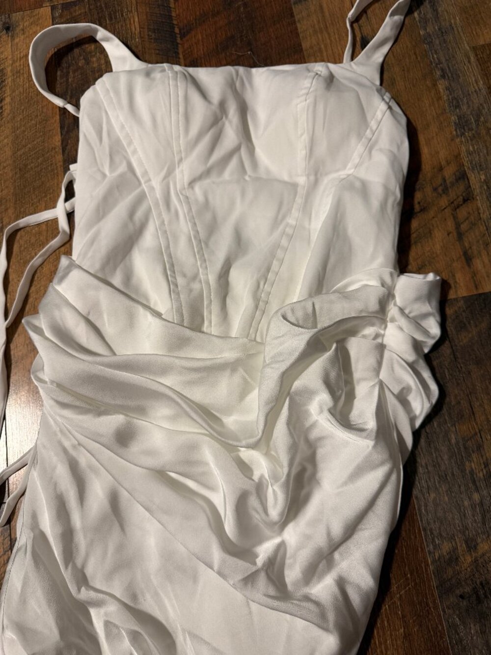 Women’s White Satin Ruched Corset Mini Dress Spaghetti Strap Lace-Up Formal Size